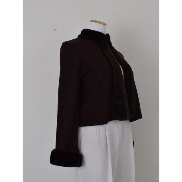 Vintage‎ 90s Chocolate Brown Crop Acrylic/Wool Cardigan size M - Picture 3 of 10